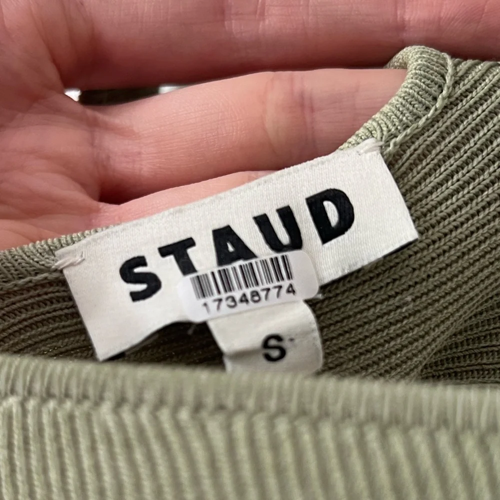 $295 STAUD Green and White Ombre Midi Dress size small - Picture 2 of 8